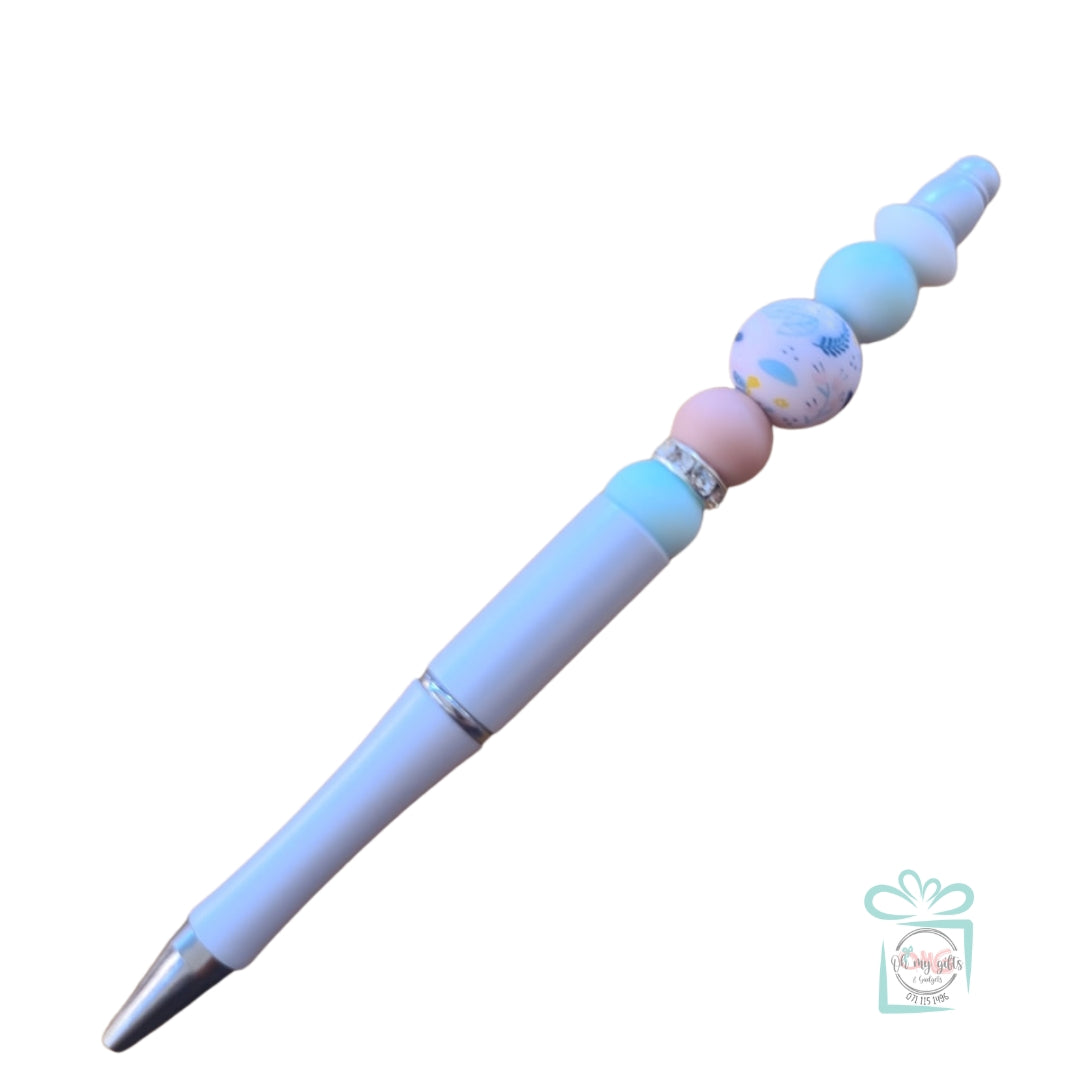 Silicone Beaded Pen - Pink/Blue Floral
