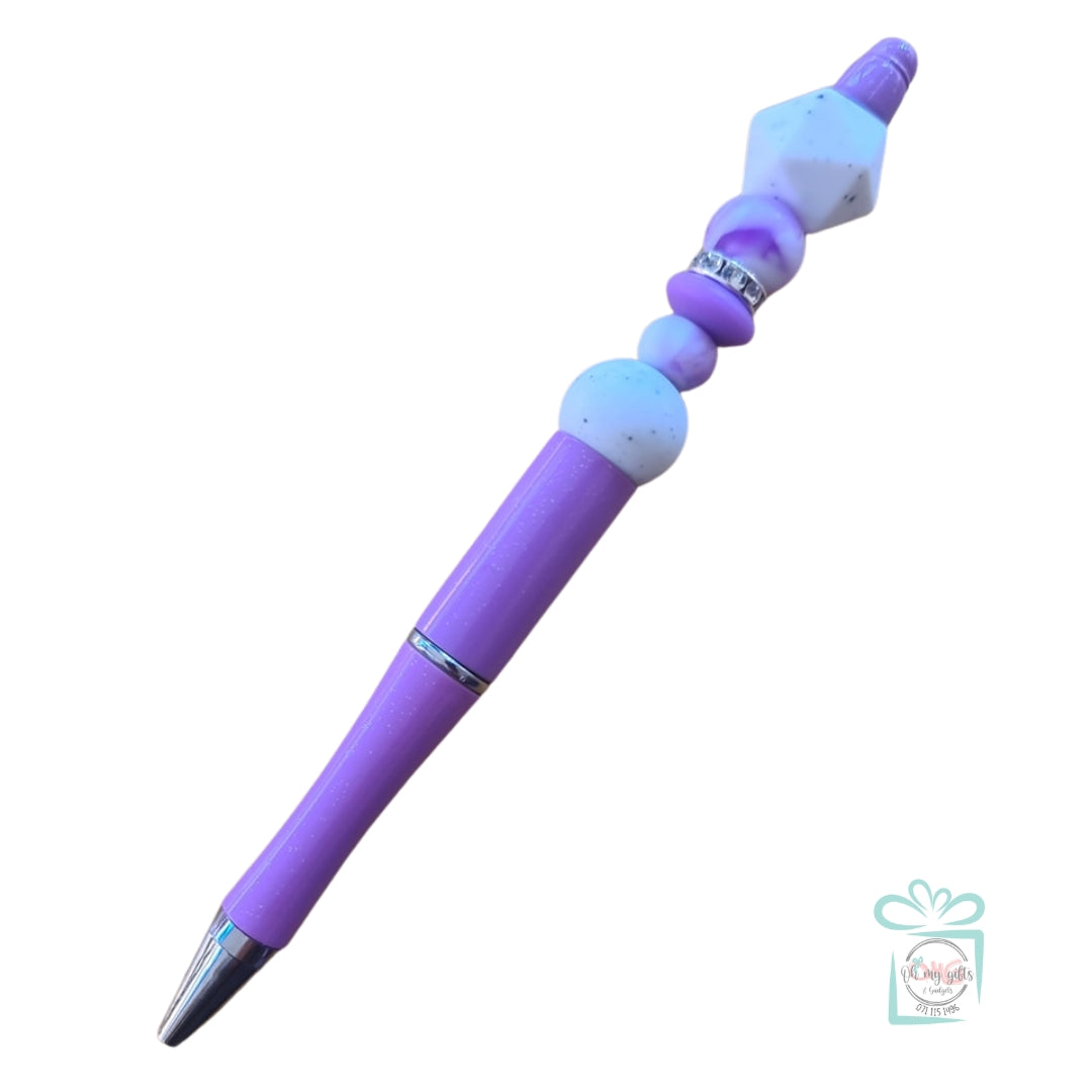 Silicone Beaded Pen - Lilac Marble
