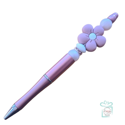 Silicone Beaded Pen - Pink Flower